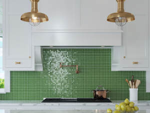 Beautiful Green Mosaic Tile Backsplash in kitchen