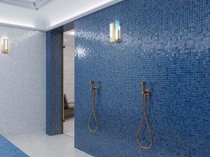 Beautiful blue mosaic tiles in steam room