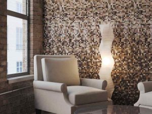 Warm mosaic tiles gradient in living room