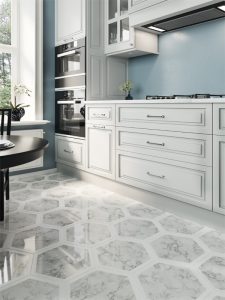 Marble floor tiles in kitchen