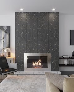 Kasai porcelain tile fireplace living room