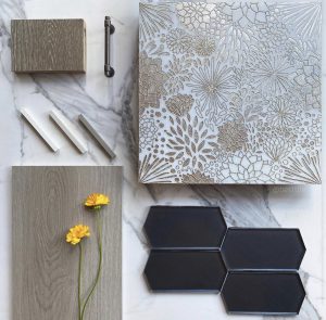 Moodboard with floral tiles
