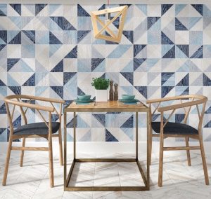 Blue Wood Look Statement Tiles Feature Wall