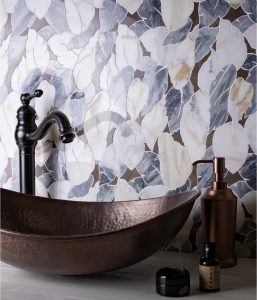 bathroom wall with marble tiles
