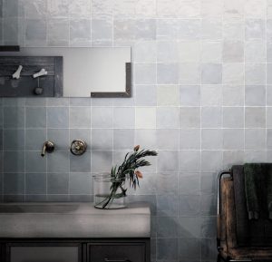 Satin Blanc Ceramic Tile In Bathroom