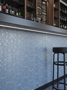 Terra Blue Speckled Porcelain Tile In Commercial Bar Space