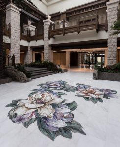 hotel entrance with floral tiles 