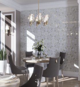 upscale marble floral tiles in dining room