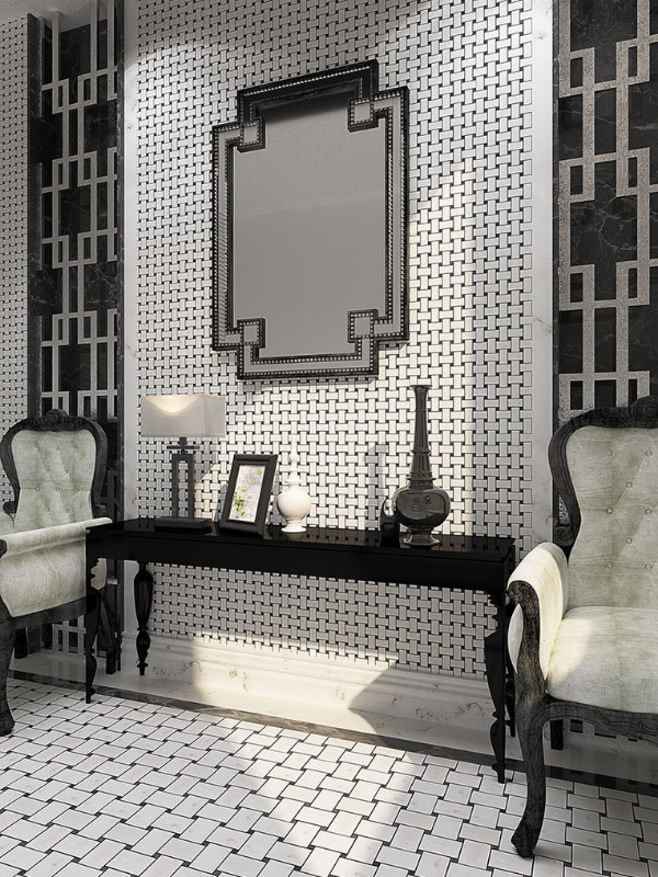 Marble and Mirror Mosaic Tiles - Transitional - Living Room