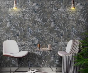 biophilia tropical deco tiles on feature wall